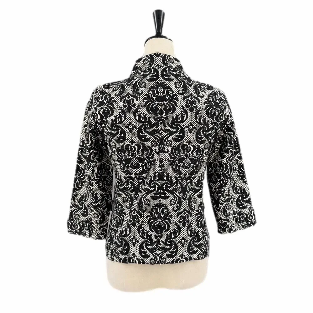 Talbots NEW Petite Black White Cotton Damask Blazer Professional Work Jacket